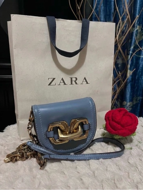 Zara Handbags - ZARA Blue Mini Saddle Bag with Gold Chain Accent